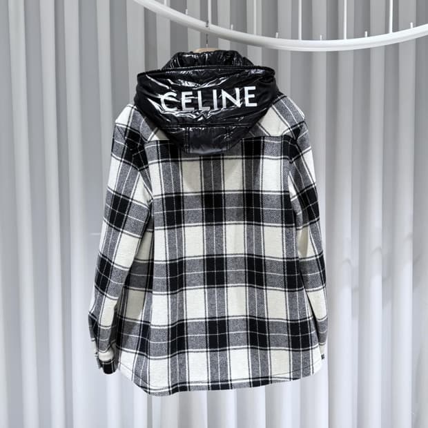 48 / 셀린느 울 체크 셔츠 패딩 로고 자켓