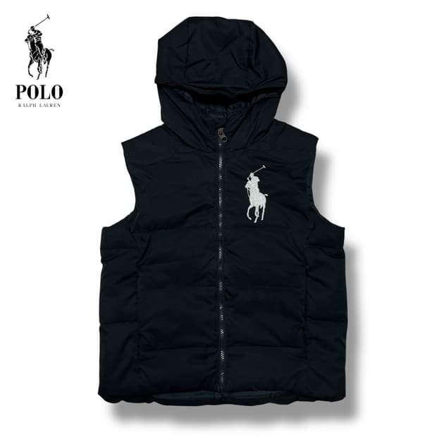 폴로 빅포니 후드 패딩조끼 블랙