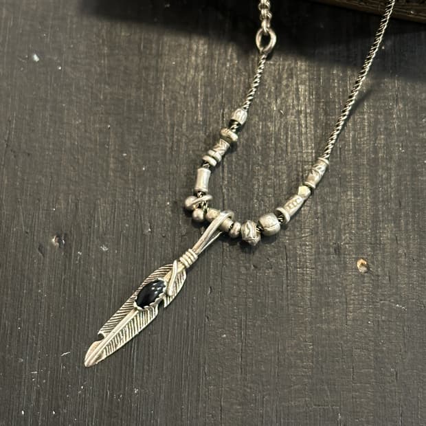 onyx feather karensilver mix necklace