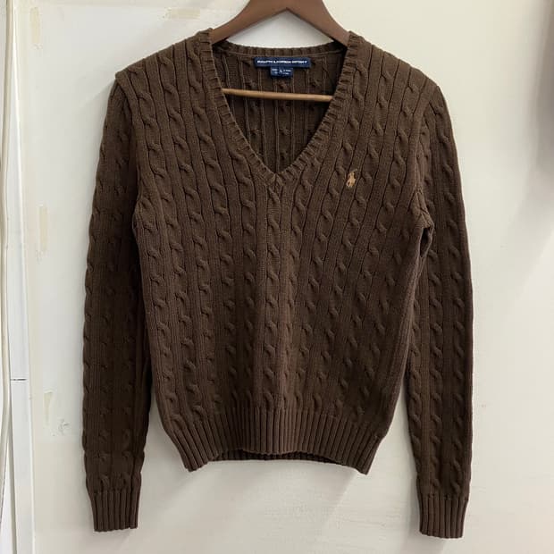 N88 폴로 꽈배기 브이넥 니트