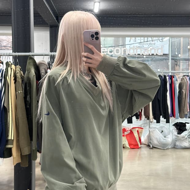 00‘s 나이키 올드스쿨 카키 웜업 긴팔