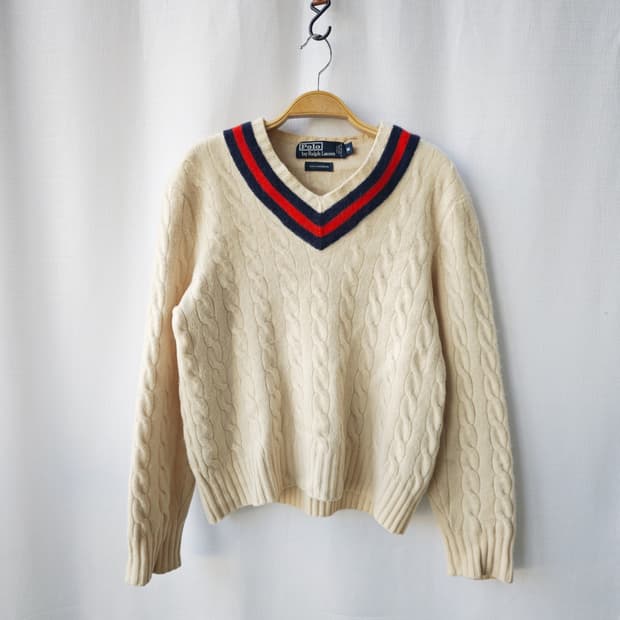 폴로 랄프로렌 캐시미어 100% 크리켓 니트 아이보리 M