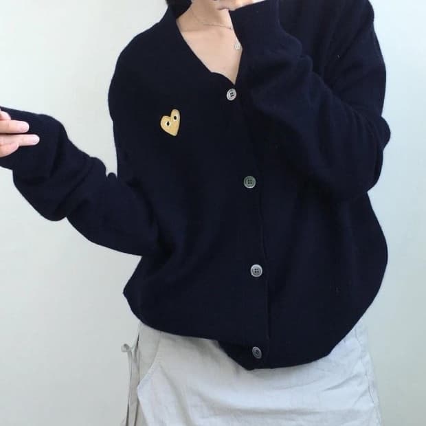 꼼데가르송 가디건 네이비 골드와펜 xxs