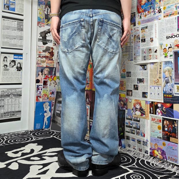 빈티지 연청 워싱 버튼플라이 데님 팬츠