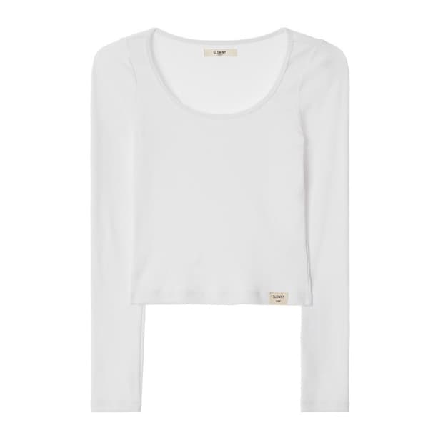 glowny 글로니 클래식 립 스쿱 롱 슬리브 화이트