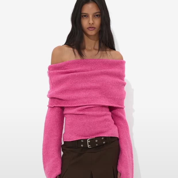 파르티멘토 우먼 오프숄더 부클 니트 핑크