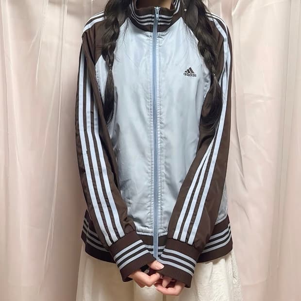 아디다스 스카이블루 초코브라운 바람막이 져지