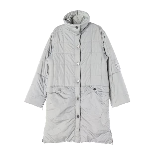 [M]샤넬 그레이 로고 버튼 양털 안감 롱 패딩 파카 점퍼
