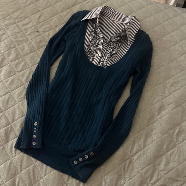 Gap 2008s 딱붙핏 청록 니트 롱슬리브