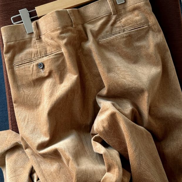 Cord design 2 tuck wide pants