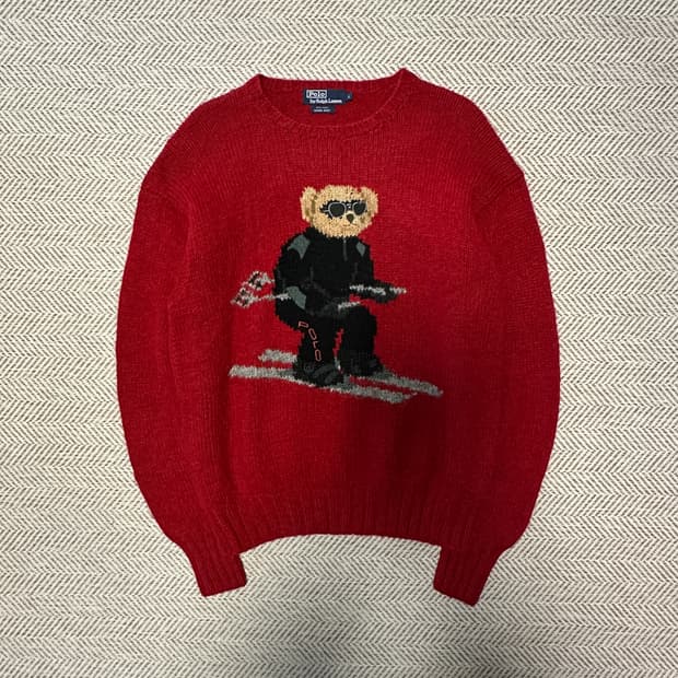 POLO RALPH LAUREN bear hand knit red