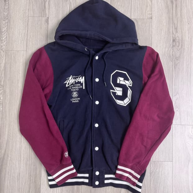 스투시 S로고 월드투어 버튼 후드집업