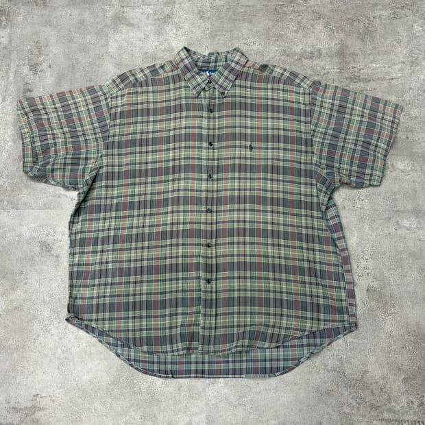 폴로 랄프 로렌 블레이크 타탄 체크 반팔 셔츠 그린 2XL