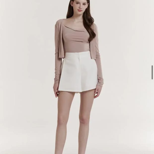 그레이스유 조조 슬리브리스 탑, 가디건 세트 - 베이지