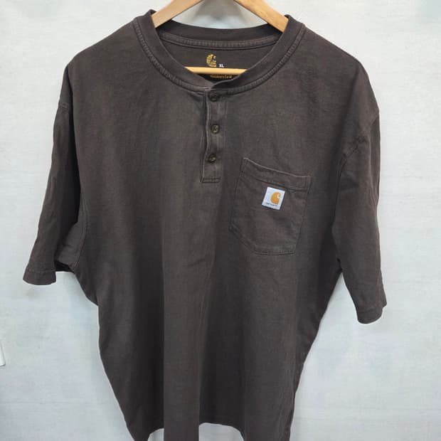 칼하트 빈티지 헨리넥 포켓 반팔 브라운 xl 레귤러 xxl