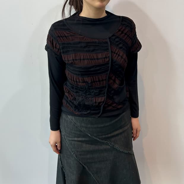블랙 브라운 디테일 레이어드 티셔츠