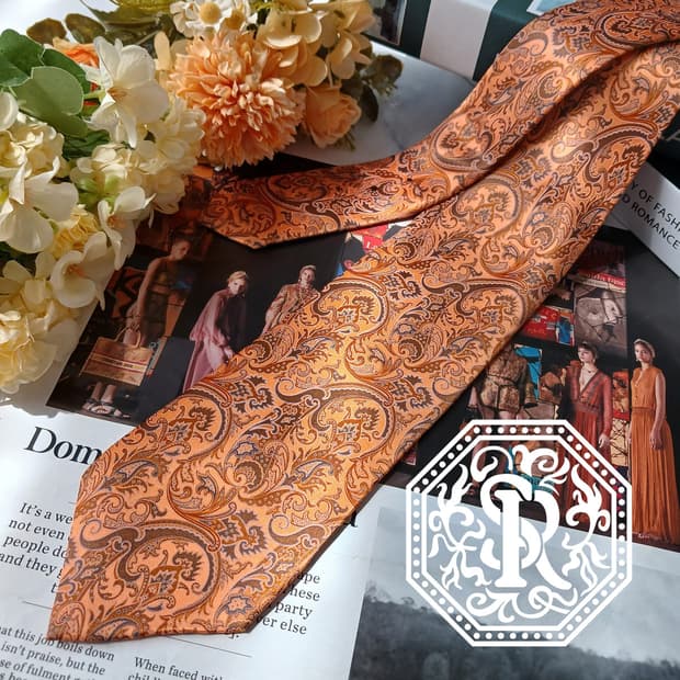 스테파노 리치 오렌지 페이즐리 넥타이 8.5cm S~A+등급 E827