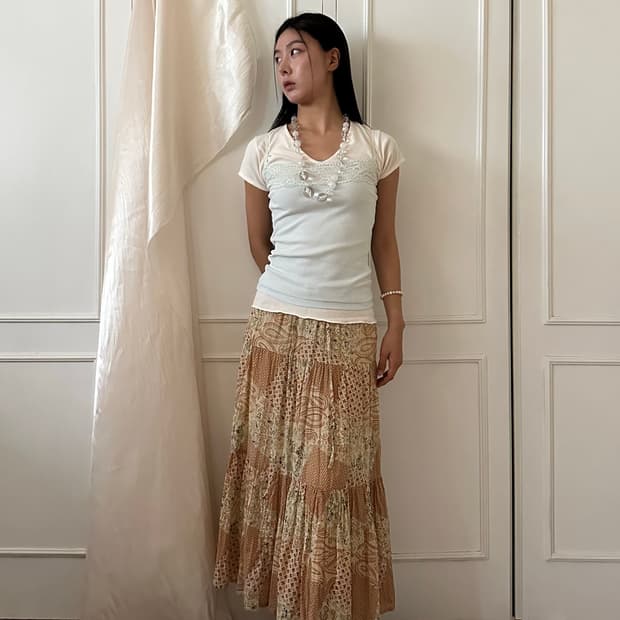orange paisley tiered long skirt