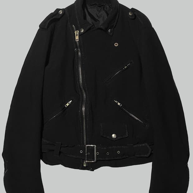 꼼데가르송 블랙 축융 폴리 라이더 자켓