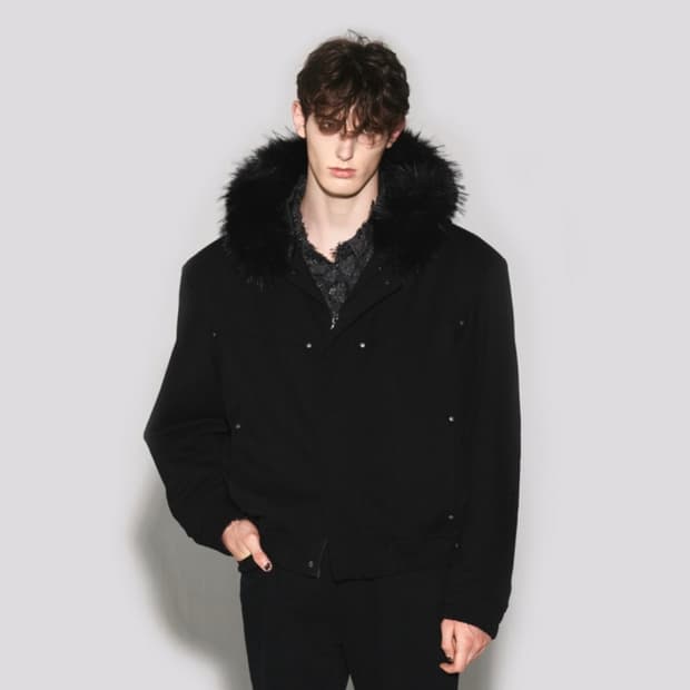 웨슬리 휴스턴 fur hood wool jumper black