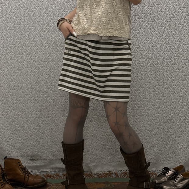 컨버스 재팬 빈티지 Y2K 갸루 스트라이프 키치 미니스커트 K0112