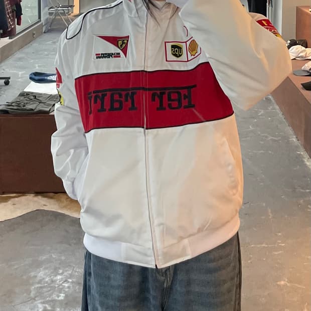 페라리 빈티지 레이싱 화이트 점퍼 H2459