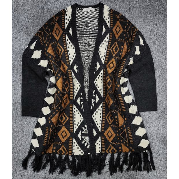 Clockhous 빈티지 패턴 프런지 가디건 S/M