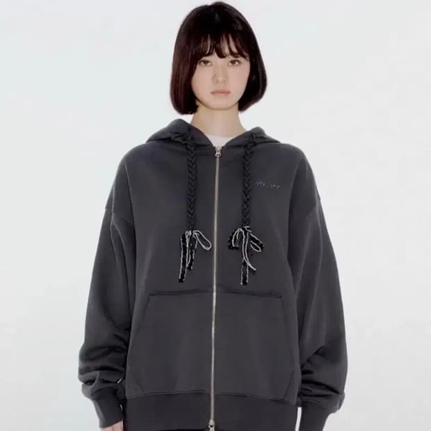 유희 차콜 리본 후드 집업 RIBBON DETAIL HOOD ZIP-UP