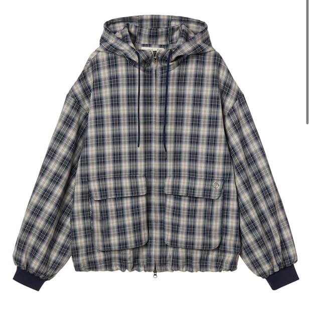 DEINET CHECK BOMBER JACKET IN NAVY