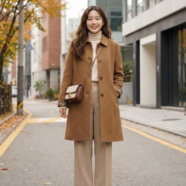 DAKS 닥스 울 100% 시그니처 체크 카멜 코트