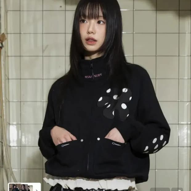 새상품) 루나키후 도트 플라워 스웻 집업 자켓 무신사 땡땡이 아우터