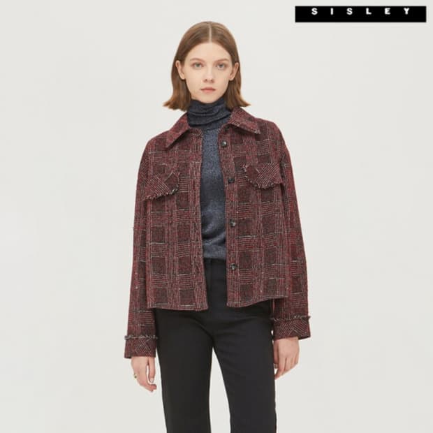 SISLEY 시슬리 트위드 셔츠 자켓 90
