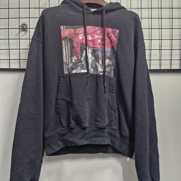 95M (20FW) 오프화이트 카라바조 페인팅 후드티 블랙