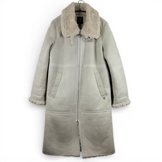 (S) 게스 무스탕 롱 코트 아이보리