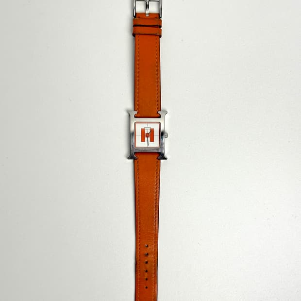 에르메스 H아워 오렌지 가죽 여성 시계