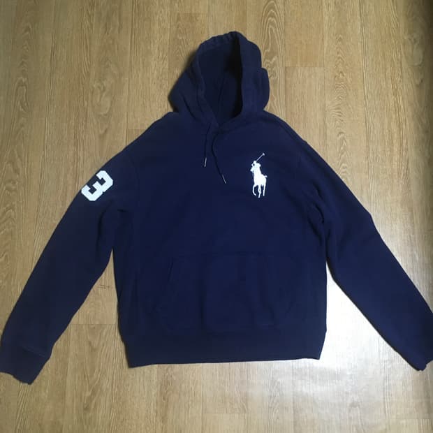 폴로 빅포니 네이비 흰색로고 후드티