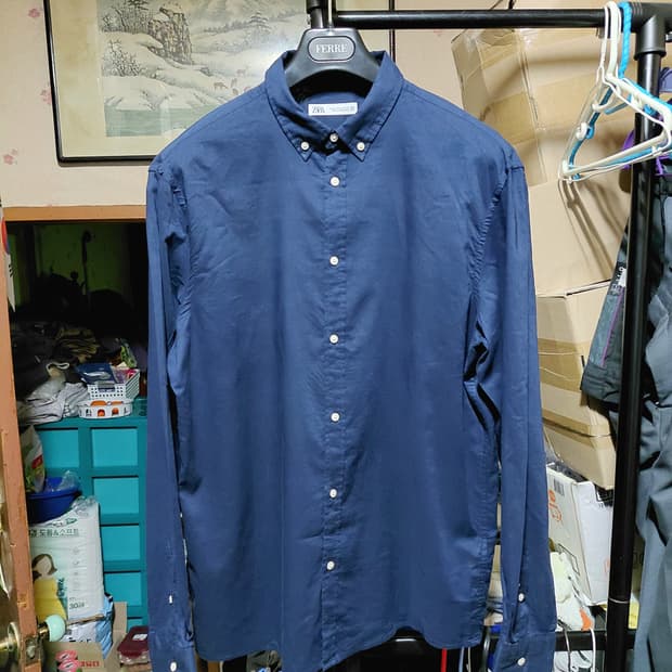 [자라]여름용 면 네이비 거즈 셔츠 L사이즈