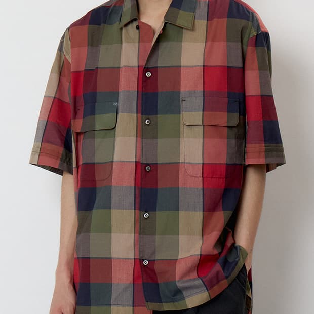 [L] 이스트로그 홀리데이 하프 셔츠 레드올리브 체크