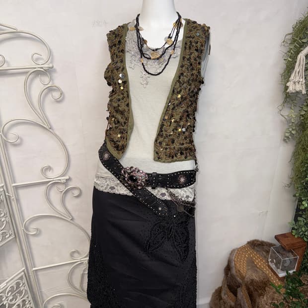 Khaki brown oriental fairy beads vest