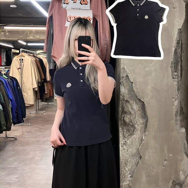 몽클레어 카라 반팔 티셔츠 네이비 M #csz3199