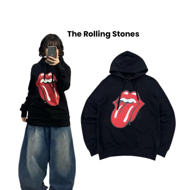롤링스톤즈 오피셜 텅 빅로고 스웻 후드티 블랙