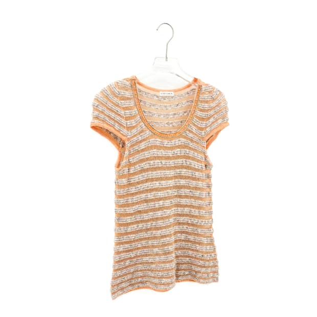 빈티지 오렌지 비즈 스트라이프 반팔 니트