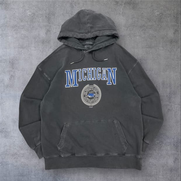 트래블 미시간 빅로고 피그먼트 후드티