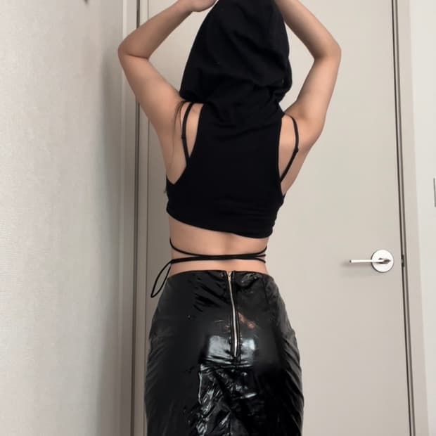 black enamel leather skirt
