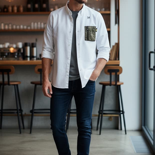 HBNS 남성 화이트 셔츠 (S) 