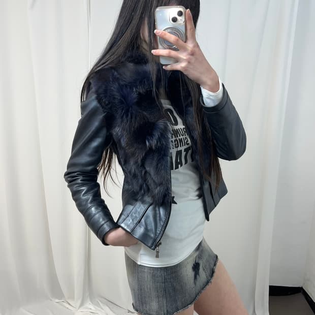 다크 네이비 글리터 폭스퍼 자켓