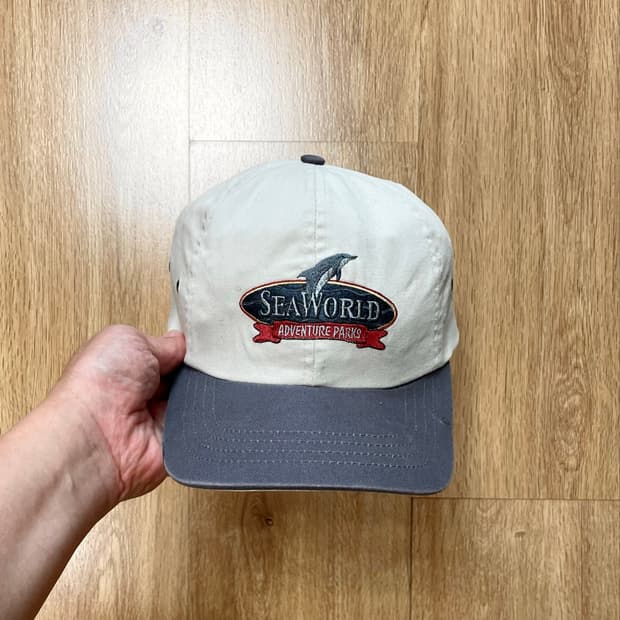 택포) USA Sea World 씨월드 자수로고 빈티지 투톤 볼캡 모자