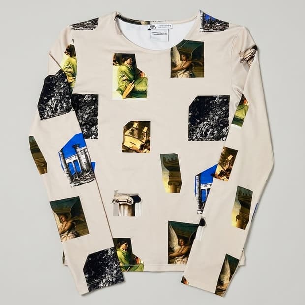 ZARA 빈티지 아트 프린트 스판 긴팔 S 1D1A-4