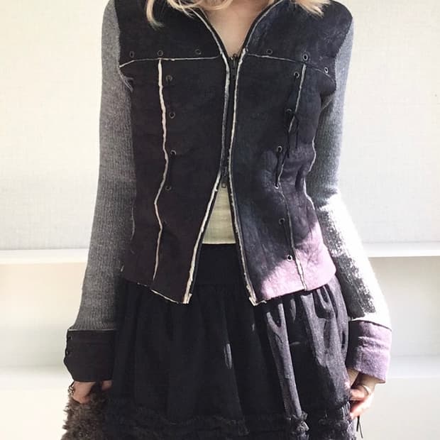 일본빈티지 아일렛 니트 무스탕 집업