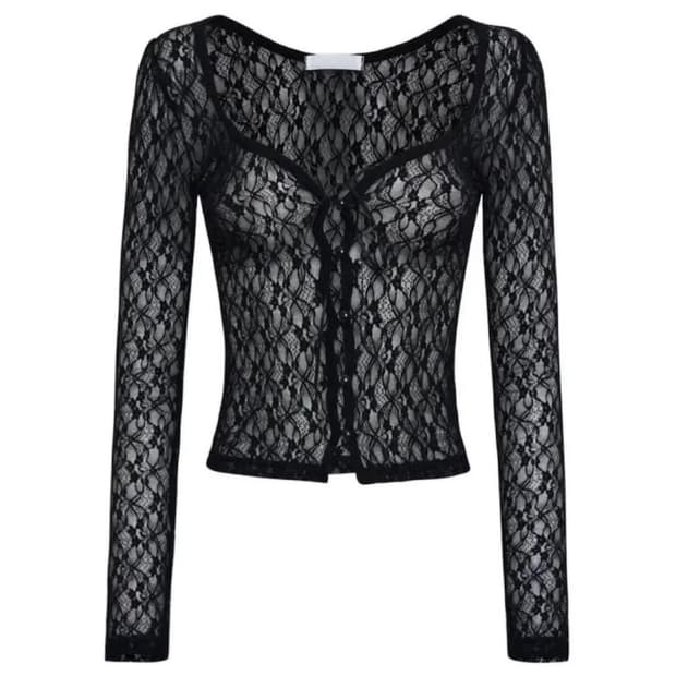 (새상품)쓰리타임즈 로맨틱 레이스 가디건 쓰탐 블랙